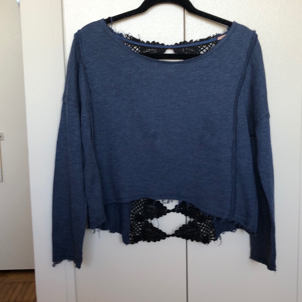 COPY - Navy blue Free People sweater with black lace back